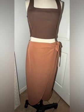 HYFVE Rust Wrap Maxi Skirt with Side Tie